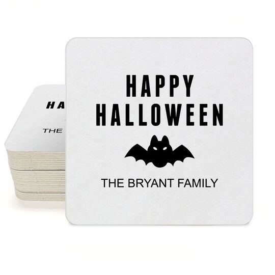 Happy Halloween Bat Square Coasters